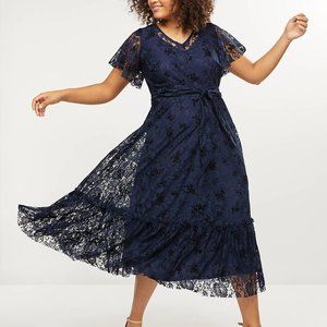 LANE BRYANT navy blue lace overlay midi dress 28